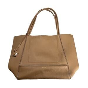 BOTKIER LARGE CAMEL GENUINE LEATHER ZIP DECOR TOTE SHOULDER BAG HANDBAG